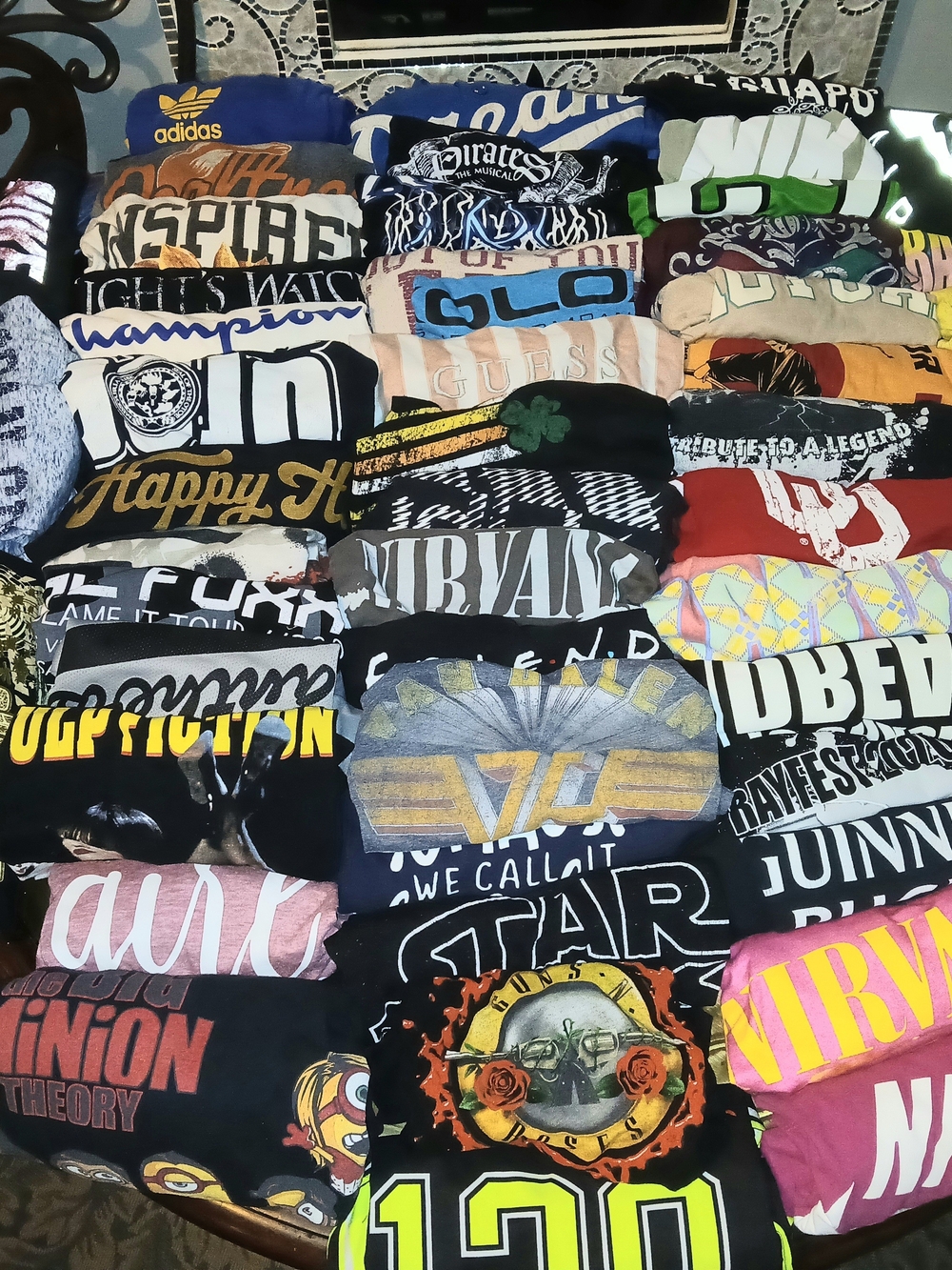 Huge Lot Of 55 Vintage 90s To Y2k Graphic Tee - Black with Multicolor Band Logo